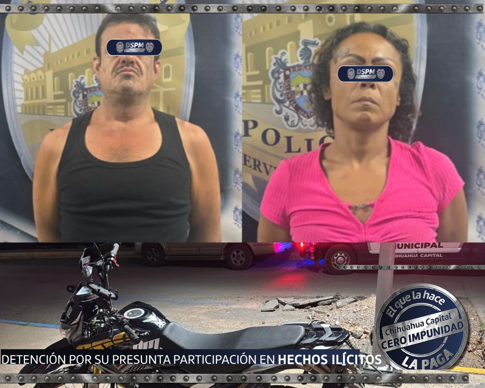 Detuvo policía municipal a pareja con probable cristal y aseguró motocicleta
