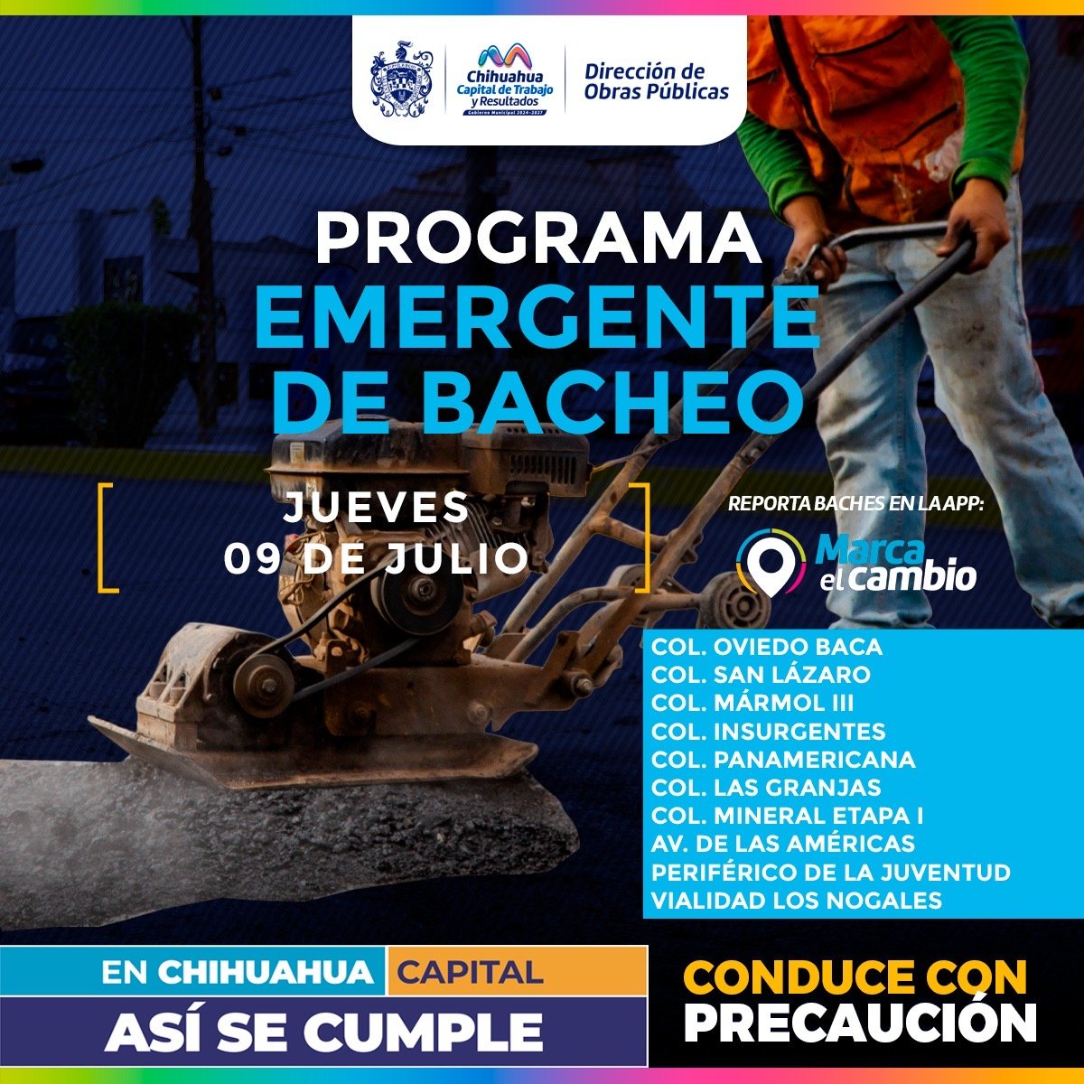 Diez zonas tendrán bacheo este jueves 9 de julio: Municipio