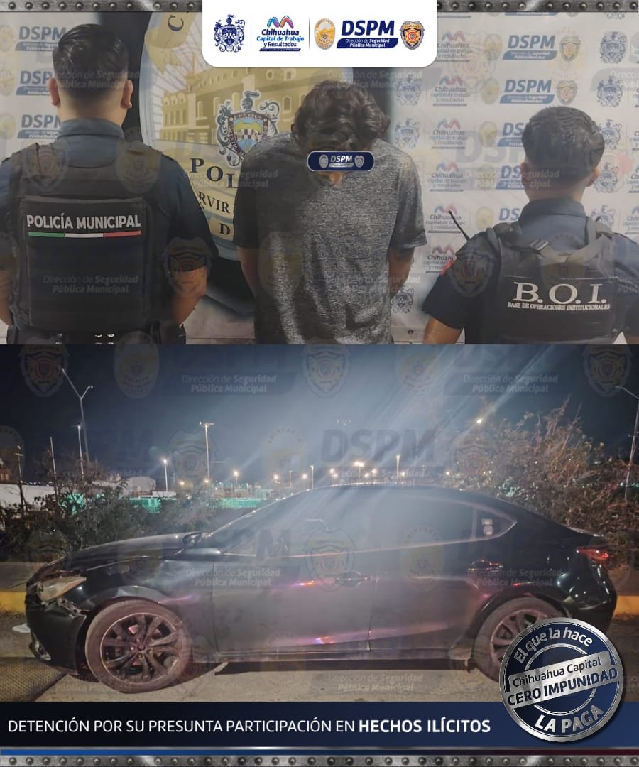 Detiene Policía Municipal a hombre en posesión de vehículo con reporte de robo