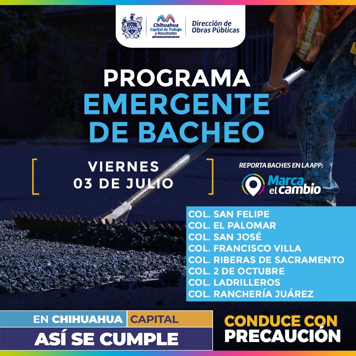Atenderá Municipio ocho zonas con bacheo este viernes 3 de julio