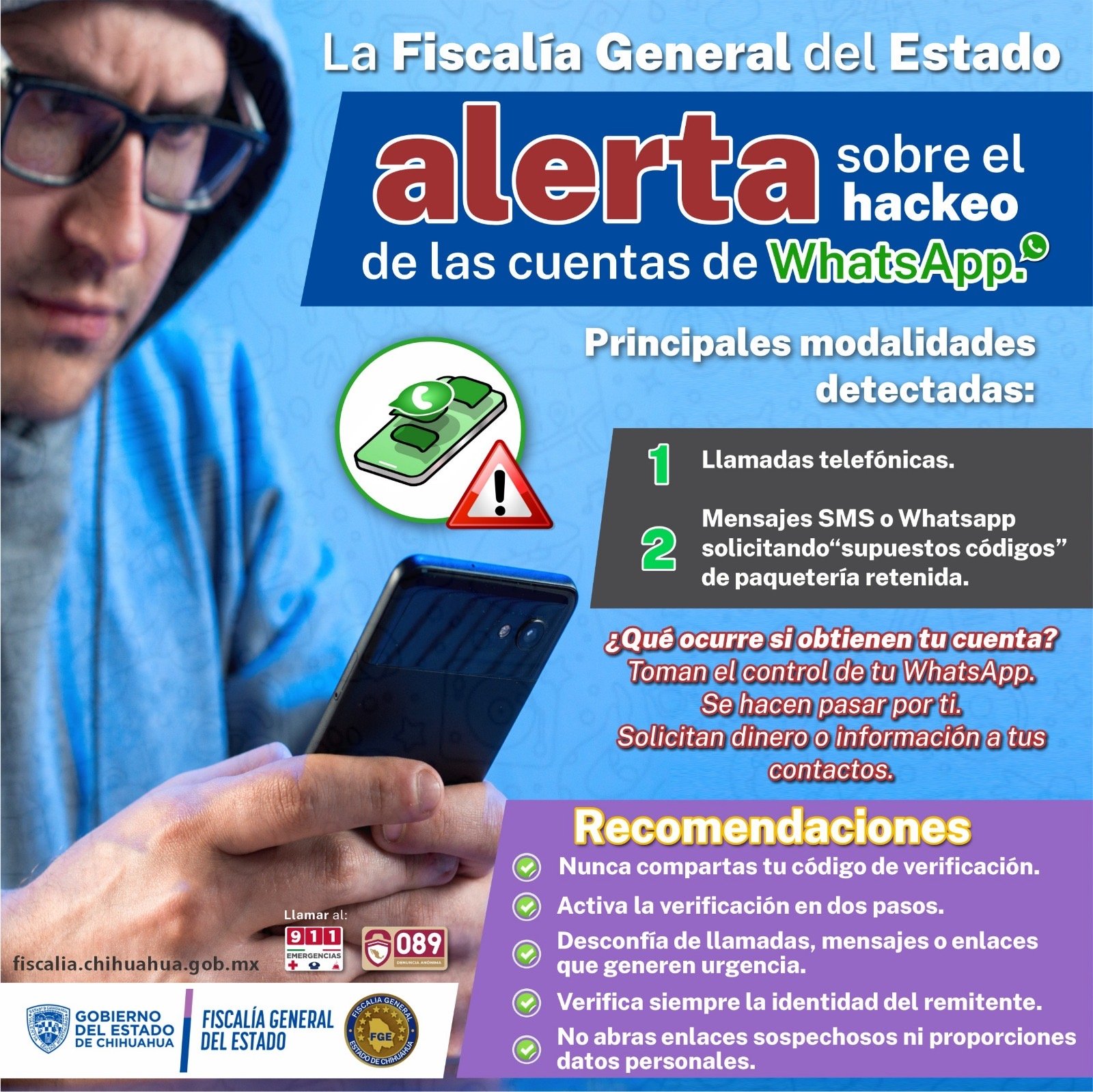 Alerta FGE sobre hackeo a cuentas de WhatsApp
