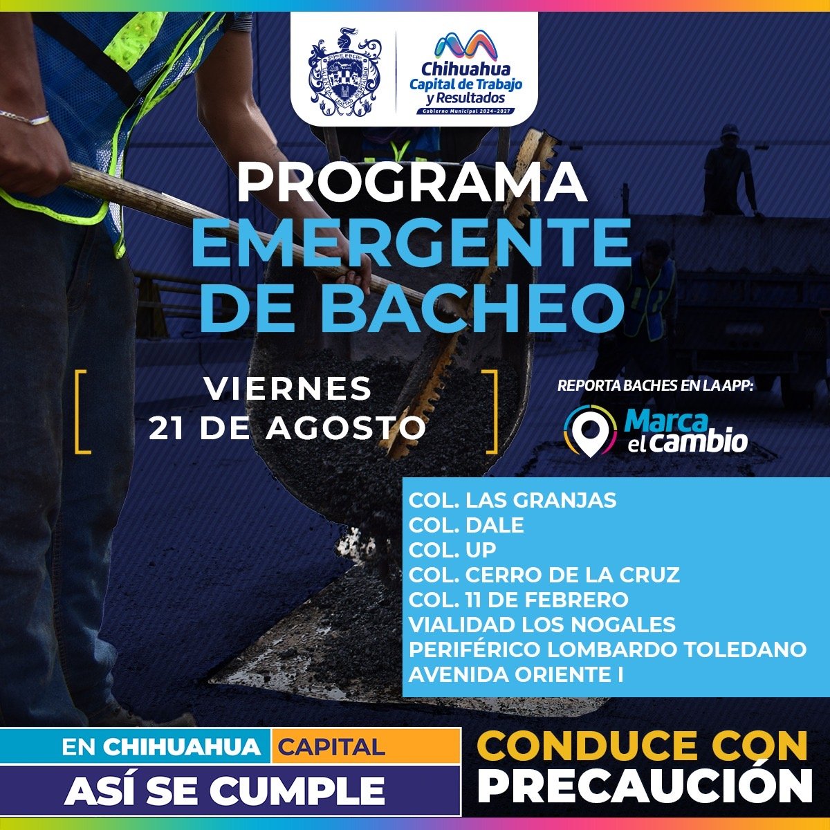 Atenderá Municipio ocho zonas con bacheo este viernes 21 de agosto