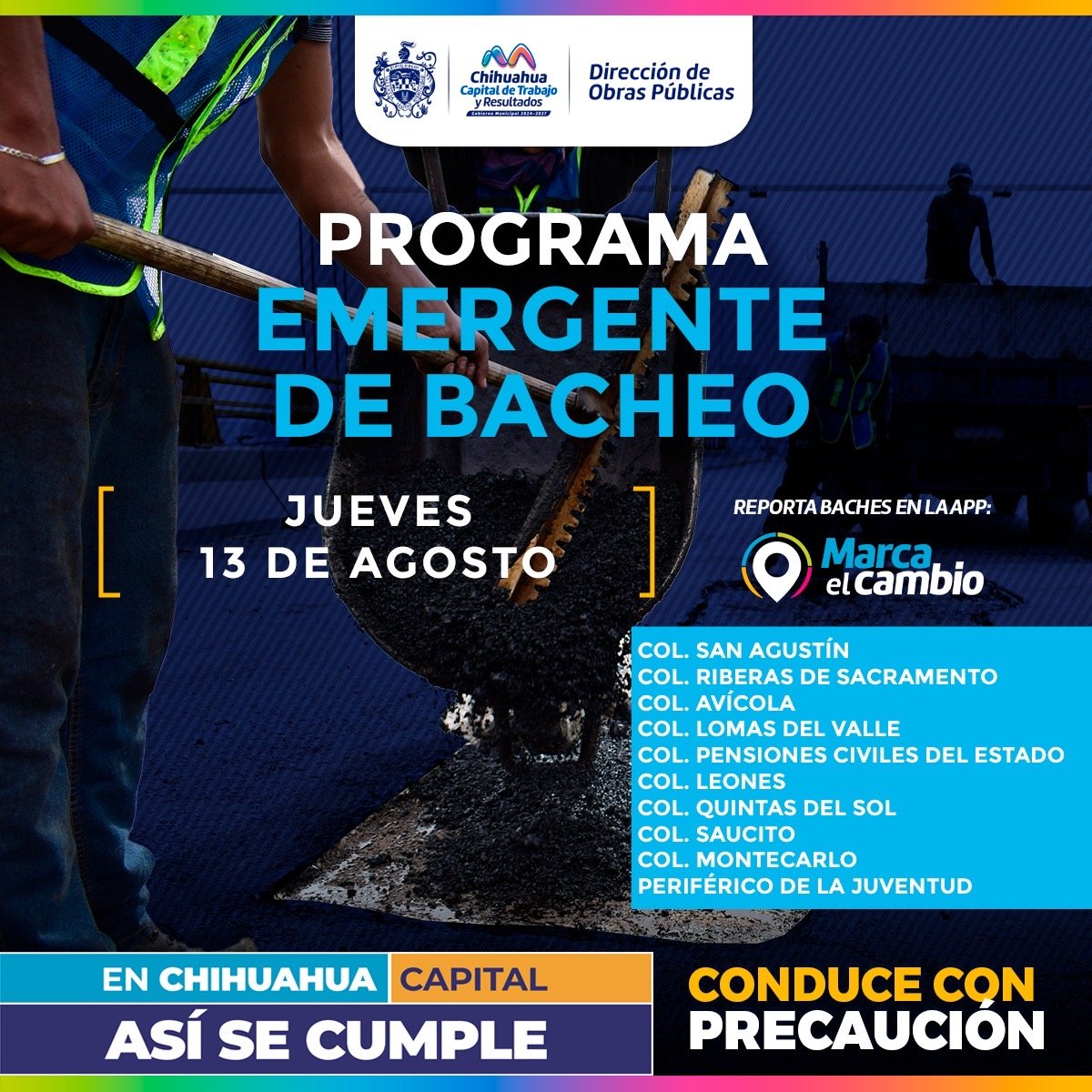 Atenderá Municipio diez zonas con bacheo este jueves 13 de agosto