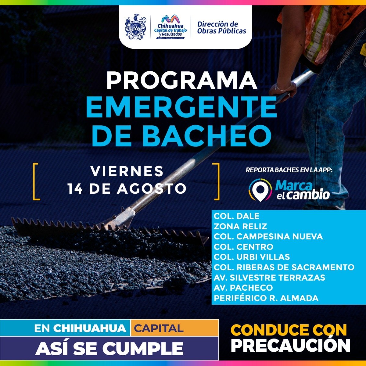 Nueve zonas tendrán bacheo este viernes 14 de agosto: Municipio