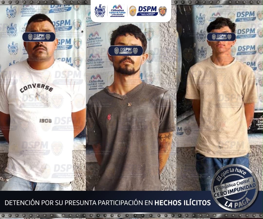 Aseguran municipales a tres hombres por probable robo a Yonke de Granjas del Valle