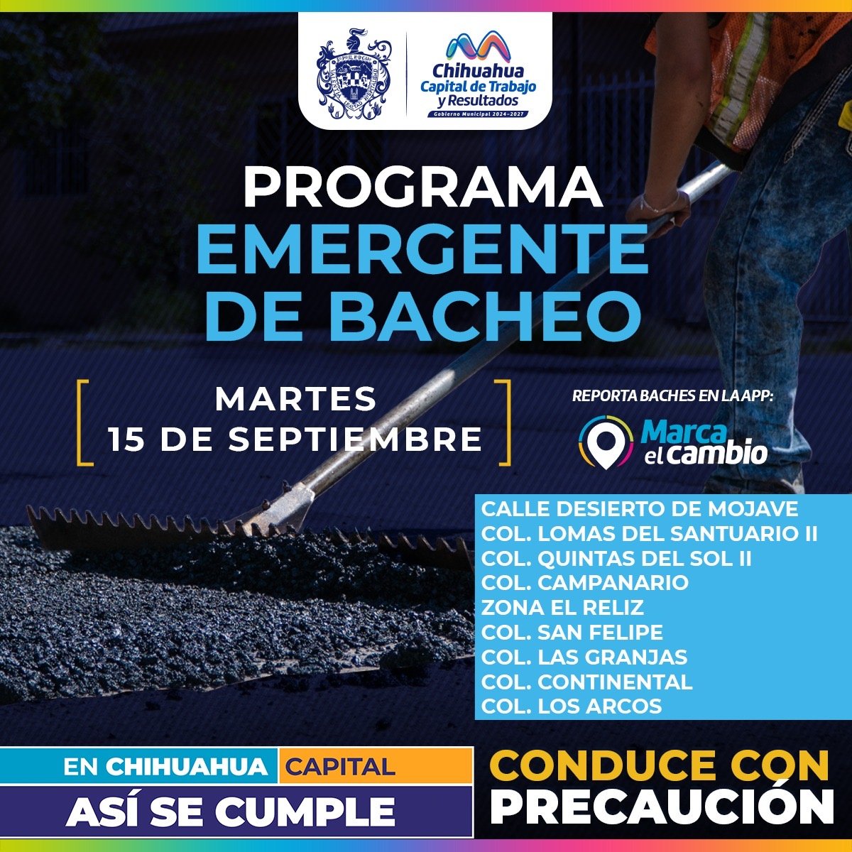 Atenderá Municipio nueve zonas con bacheo este martes 15 de septiembre