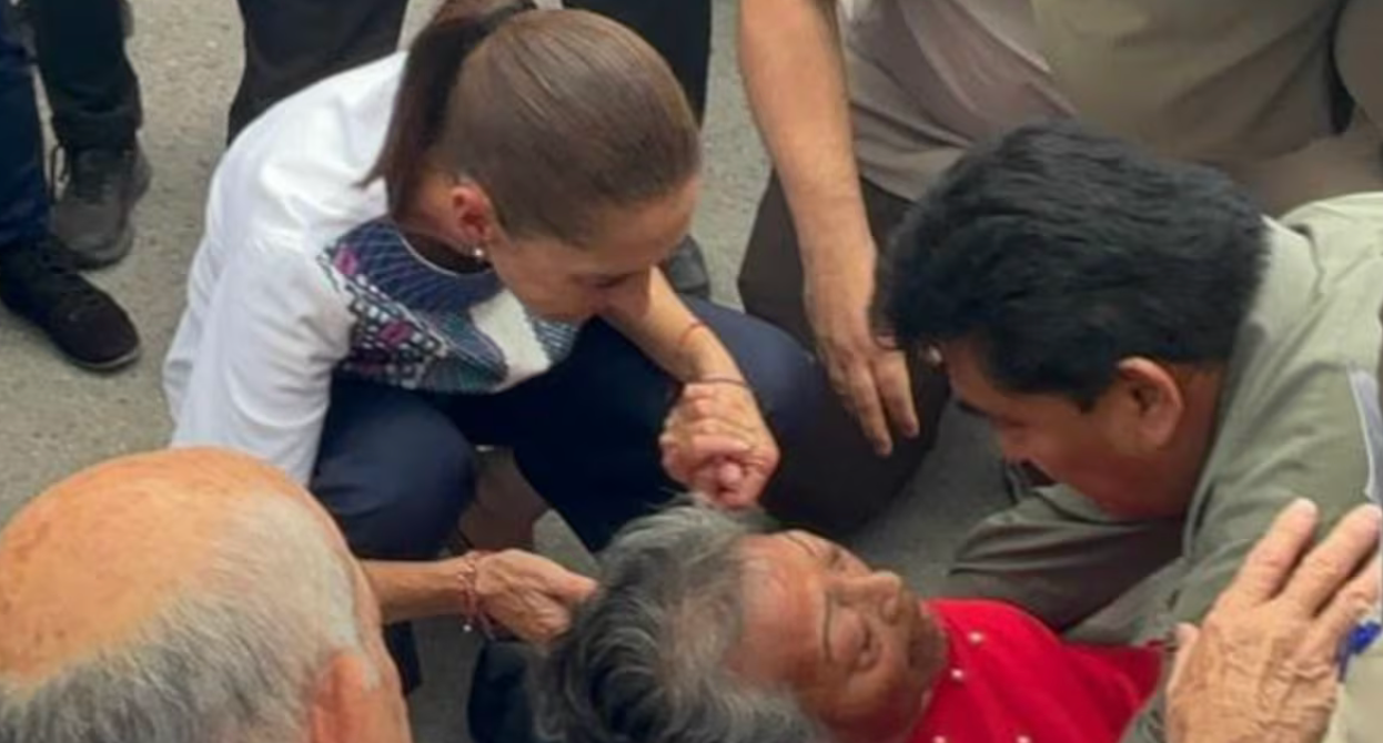 Sheinbaum auxilia a mujer desmayada durante evento en San Luis Potosí