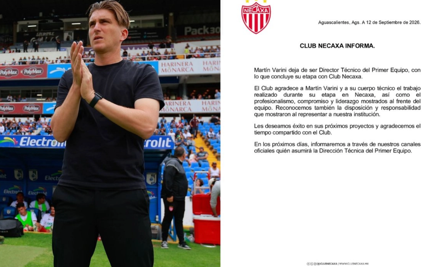 Destituyen a Martín Varini como técnico del Necaxa tras derrota ante Puebla