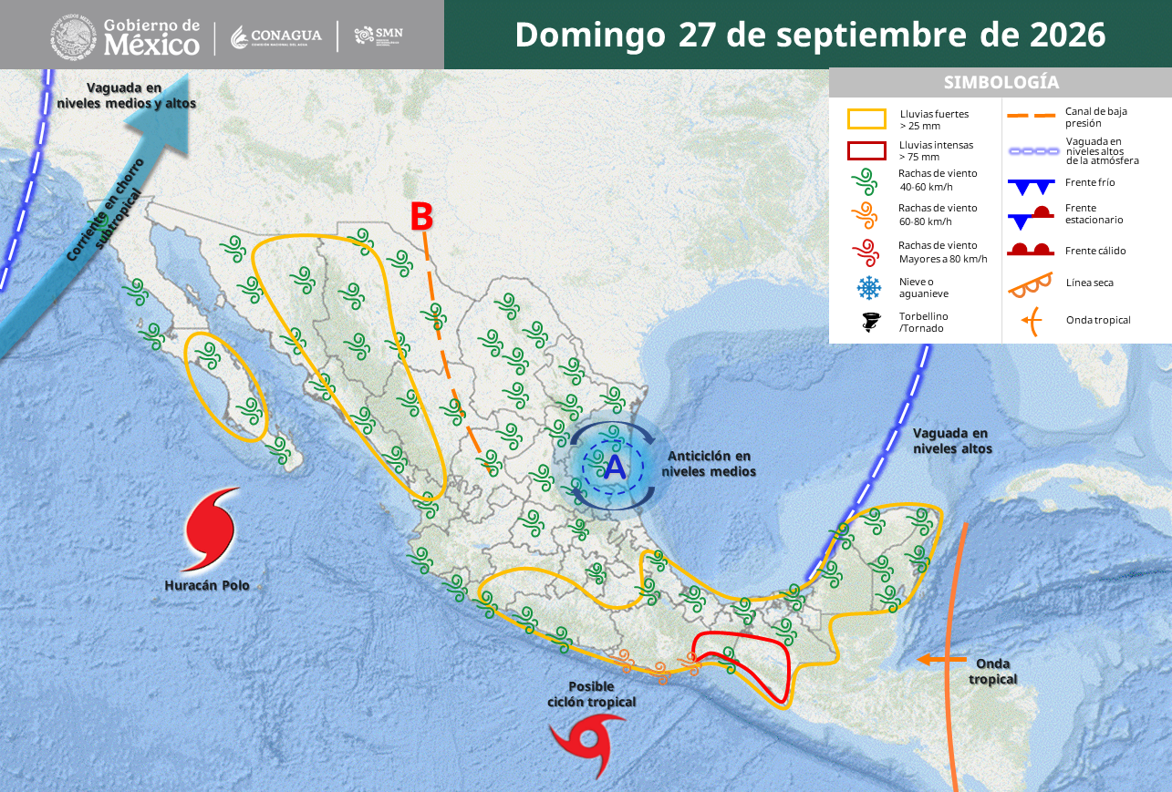 Mantienen alerta amarilla preventiva por fuertes lluvias para este domingo