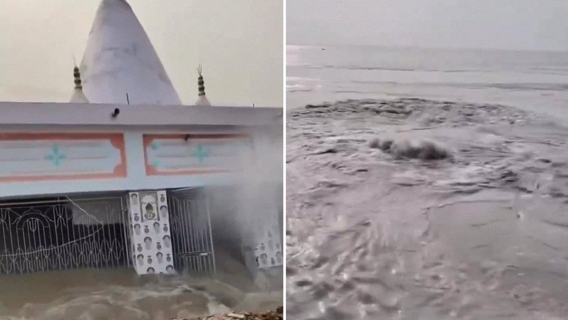 Captan cómo un histórico templo en la India es “engullido” por las aguas del río Ganges