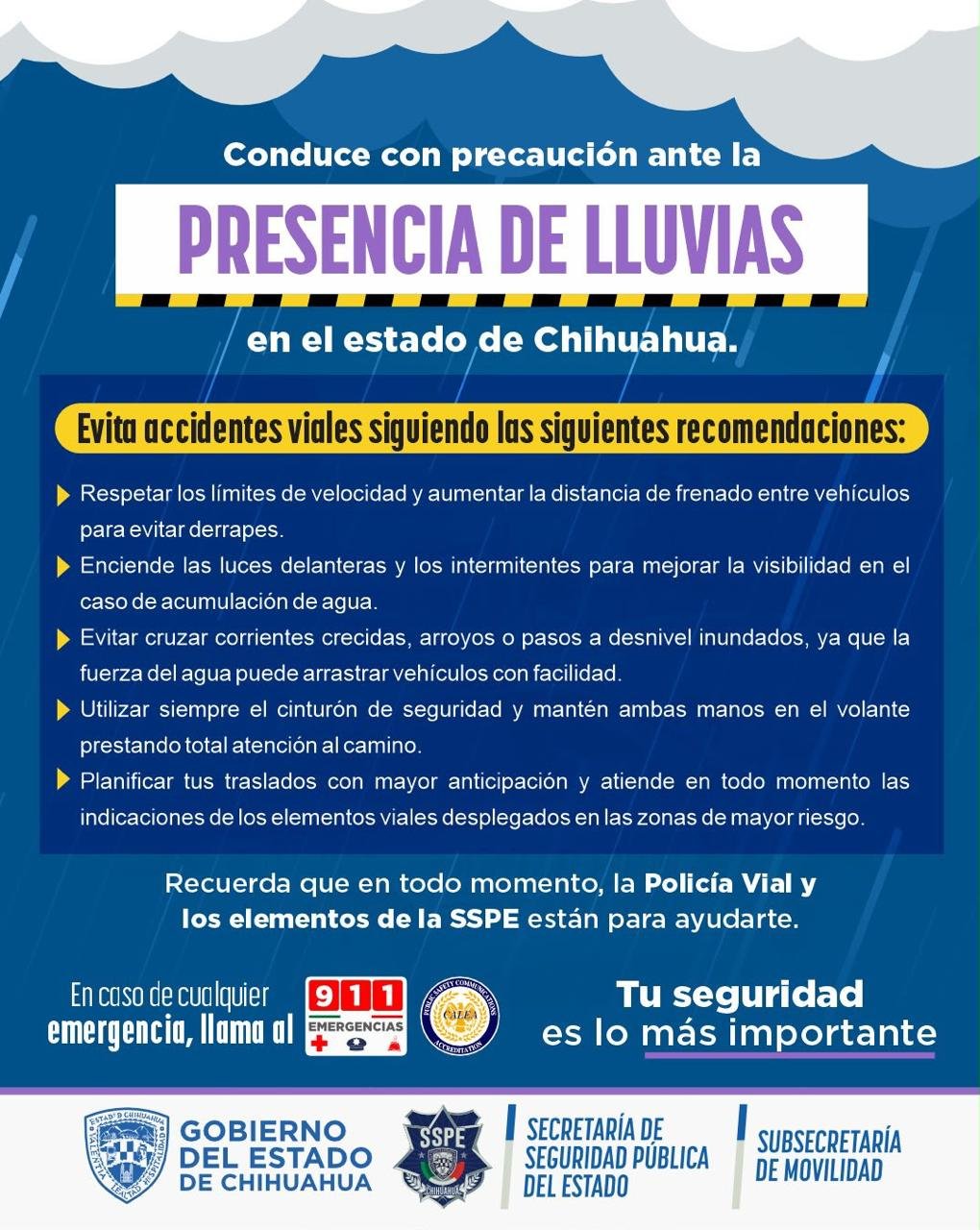 SSPE llama a extremar precauciones ante lluvias en Chihuahua