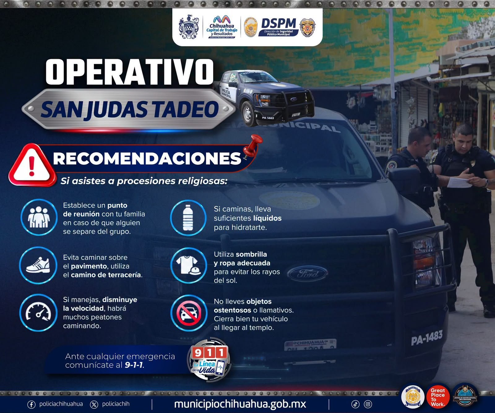 Despliega Policía Municipal operativo por festividades de San Judas Tadeo