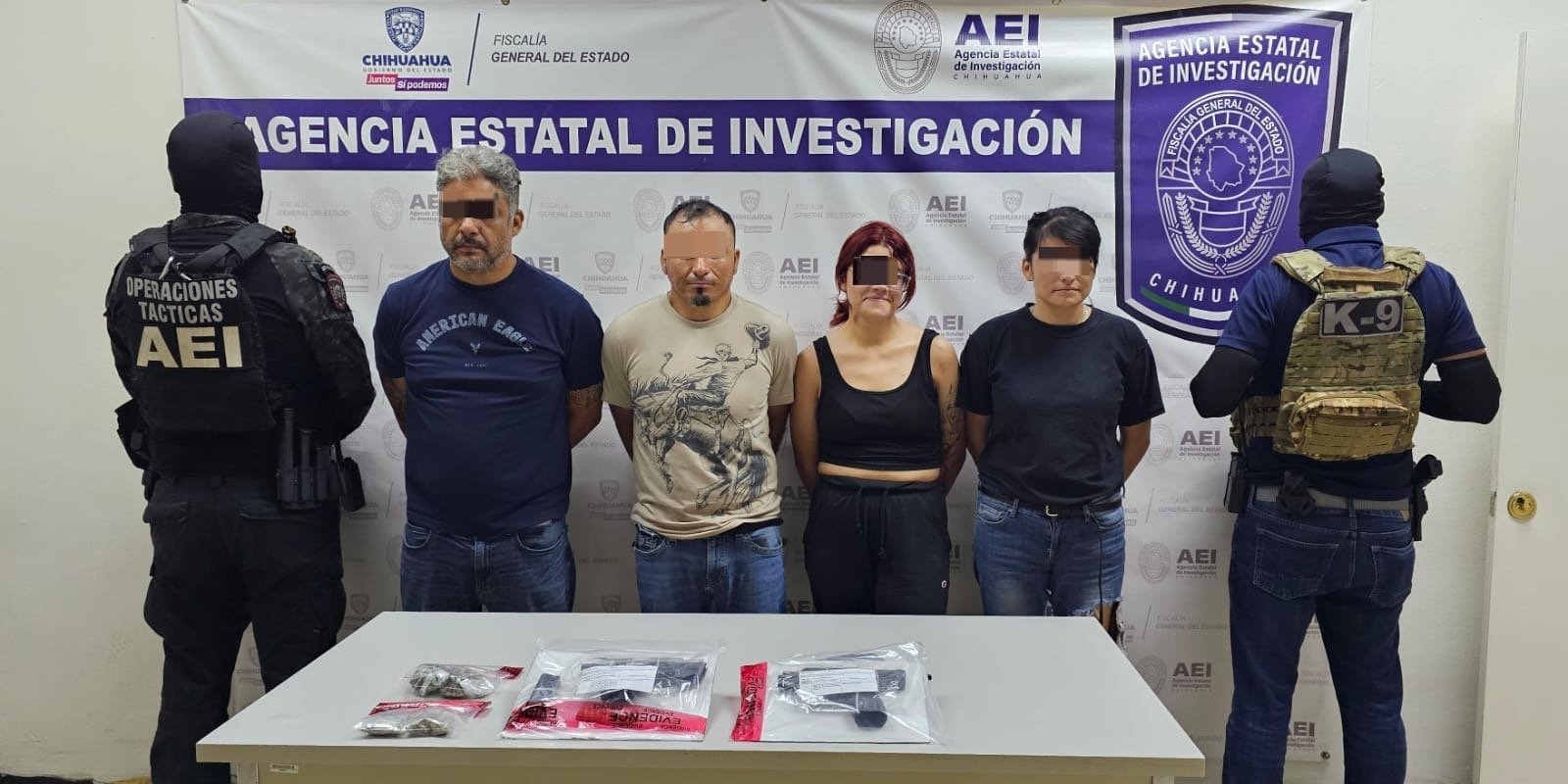 Detiene AEI a cuatro personas por posesión de armas de fuego y droga