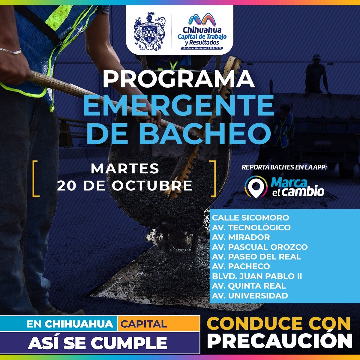 Atenderá Municipio nueve zonas con bacheo este martes 20 de octubre