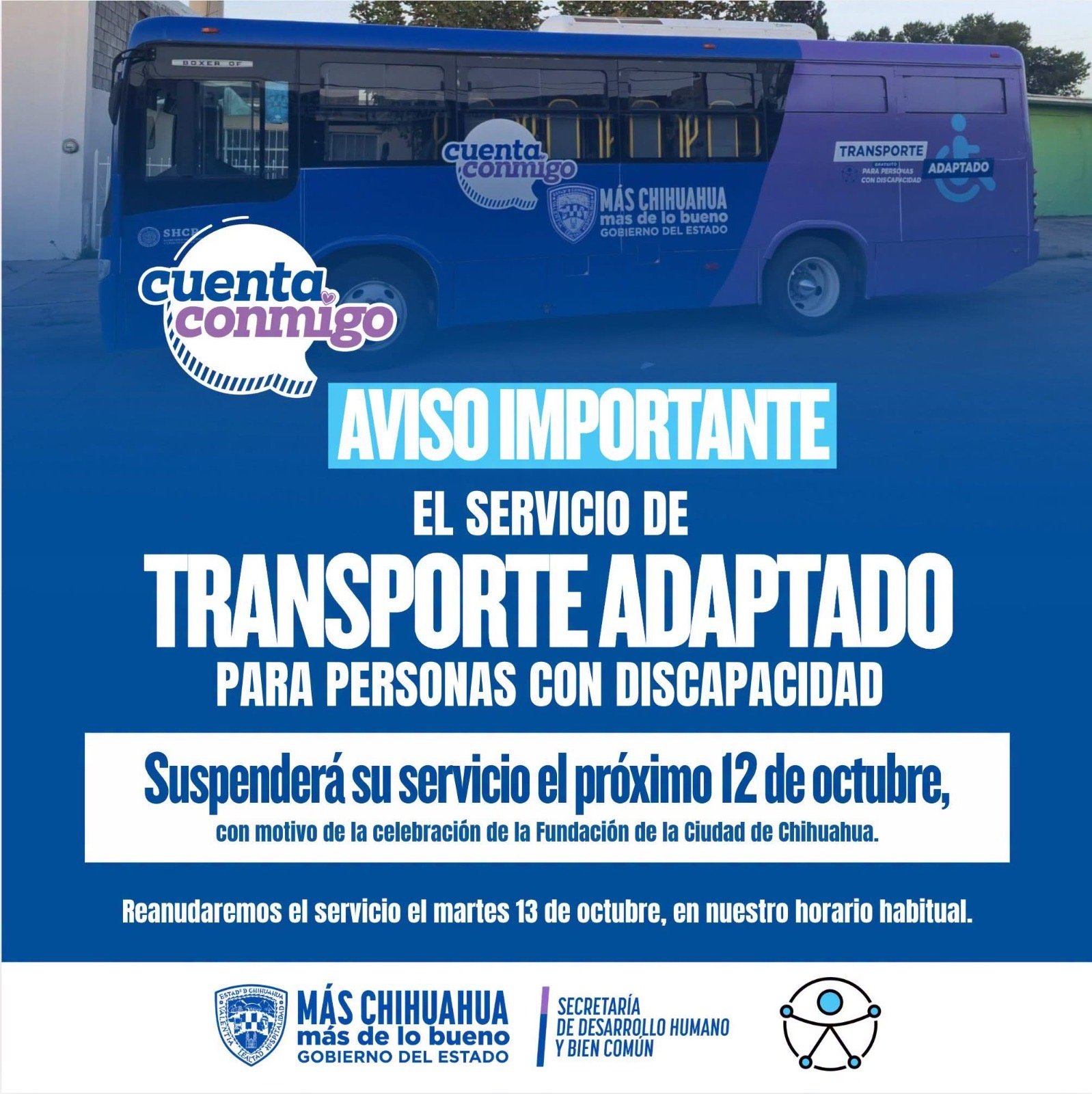 Suspenderán este lunes el servicio de Transporte Adaptado