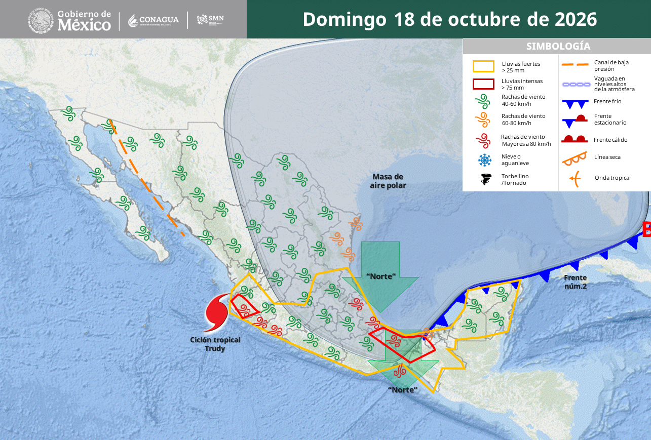 Pronostican lluvias fuertes en el estado ante ingreso del segundo Frente frío